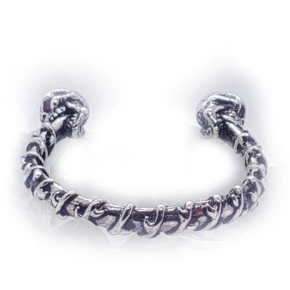 Dual Skull Silver Bracelet with Rubies