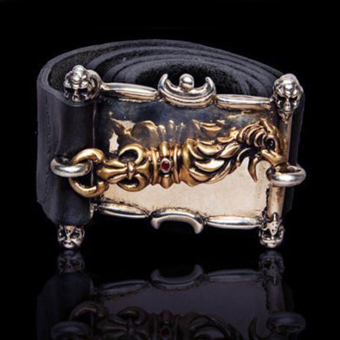 Eagle Beak Hook Belt Buckle with Ruby Stone and Leather Belt