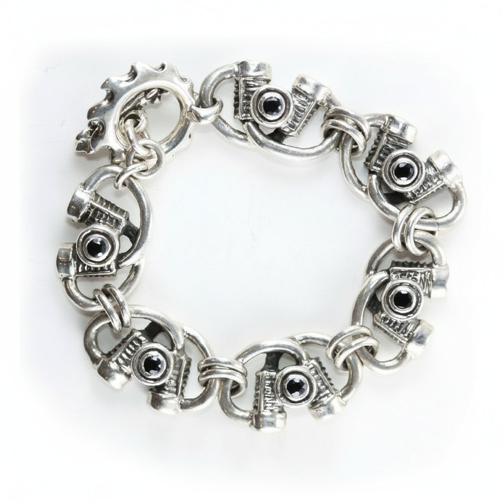 Engine Motorbike Charm Sterling Silver Bracelet