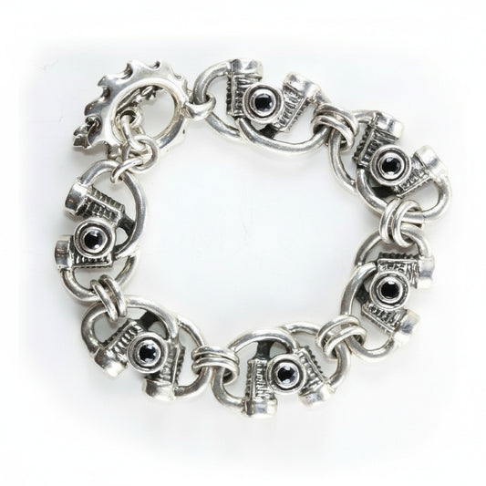 Engine Motorbike Charm Sterling Silver Bracelet