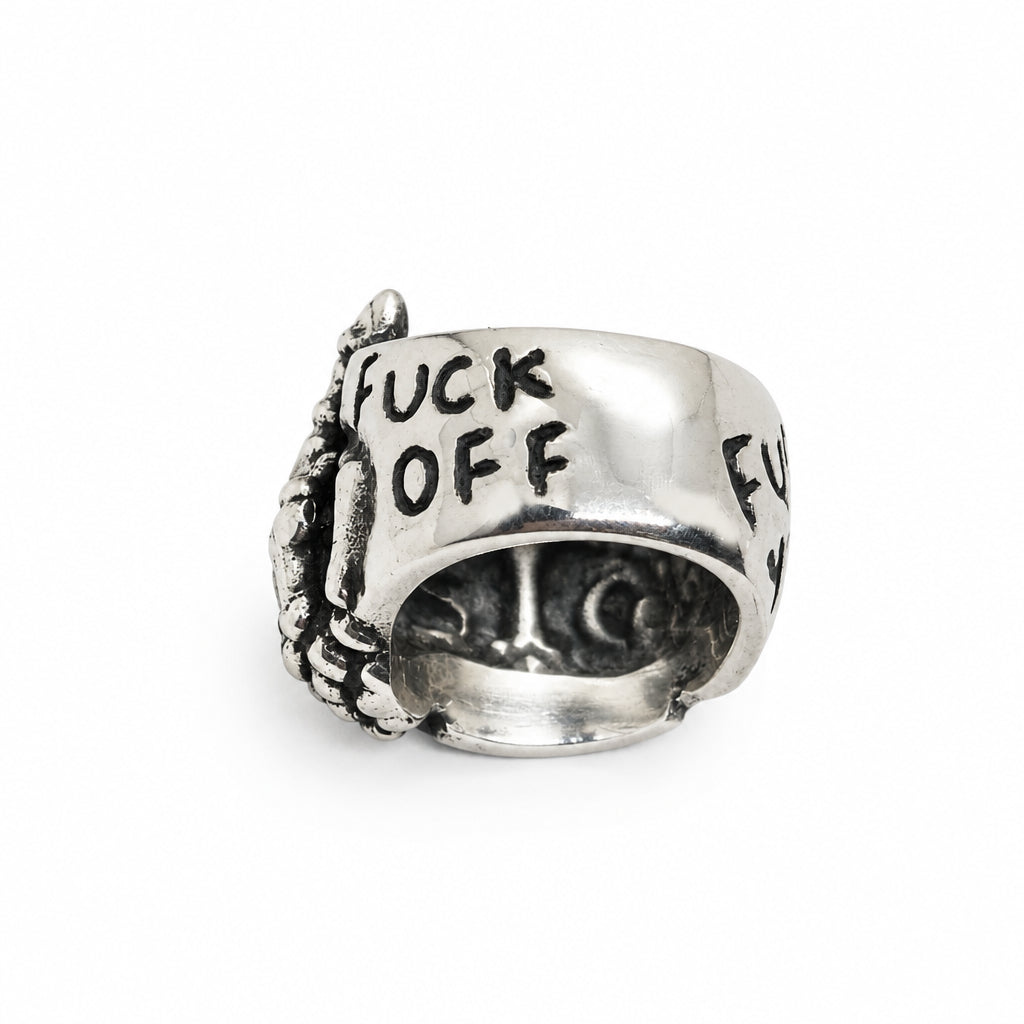 Fuck You Fuck Off with Middle Finger Sterling Silver Ring