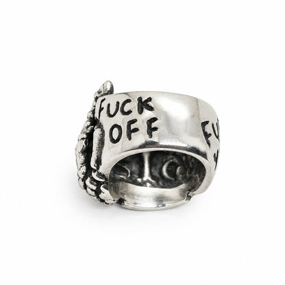 Fuck You Fuck Off with Middle Finger Sterling Silver Ring