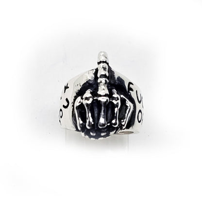 Fuck You Fuck Off with Middle Finger Sterling Silver Ring
