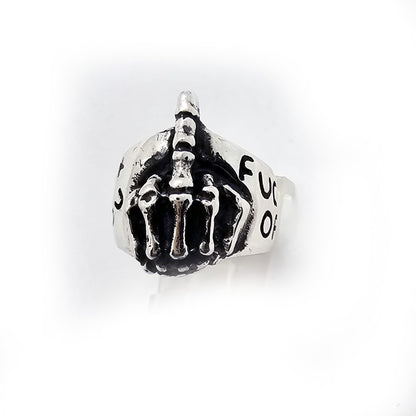 Fuck You Fuck Off with Middle Finger Sterling Silver Ring