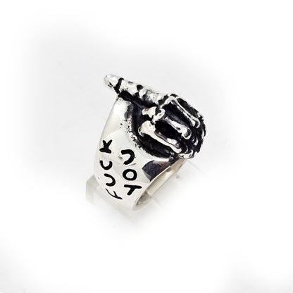Fuck You Fuck Off with Middle Finger Sterling Silver Ring