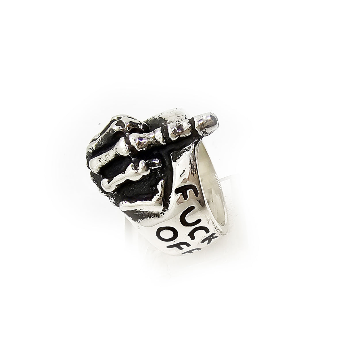 Fuck You Fuck Off with Middle Finger Sterling Silver Ring