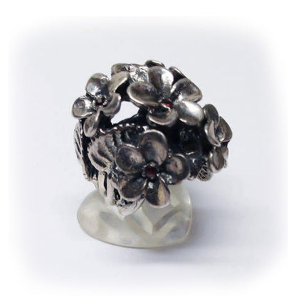 February Birth Flower Violet Silver Ring