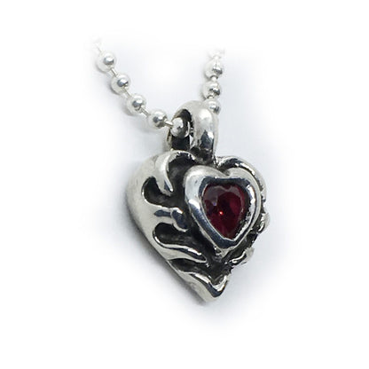 Flame of Heart with Red Heart Stone Sterling Silver Pendant