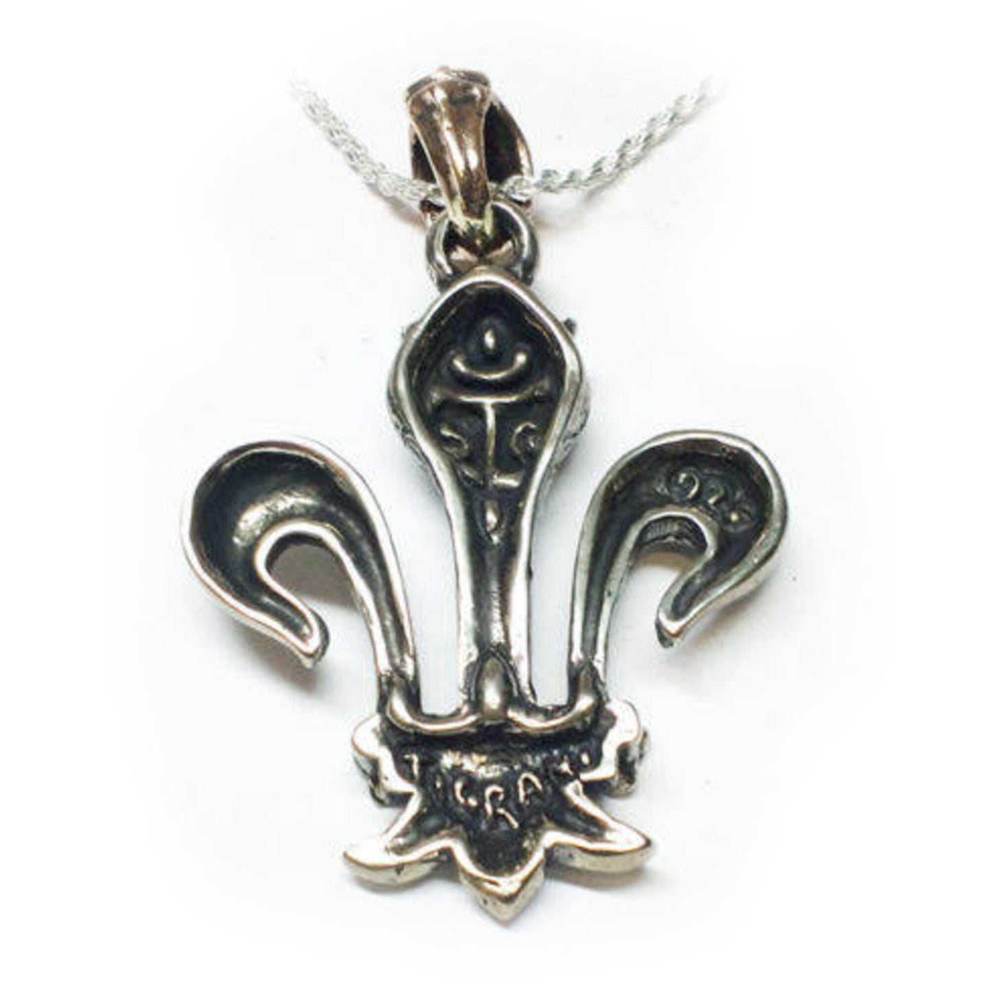 Fleur De Lis Sterling Silver Pendant V7 with Rubies