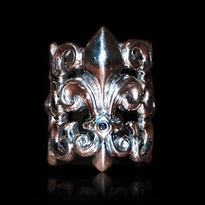 Fleu -De-Lis Sterling Silver Cigar Ring with Ruby