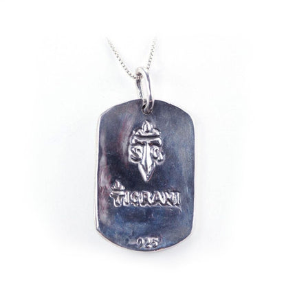 Face of Woman with Flowers Sterling Silver Dog Tag Pendant