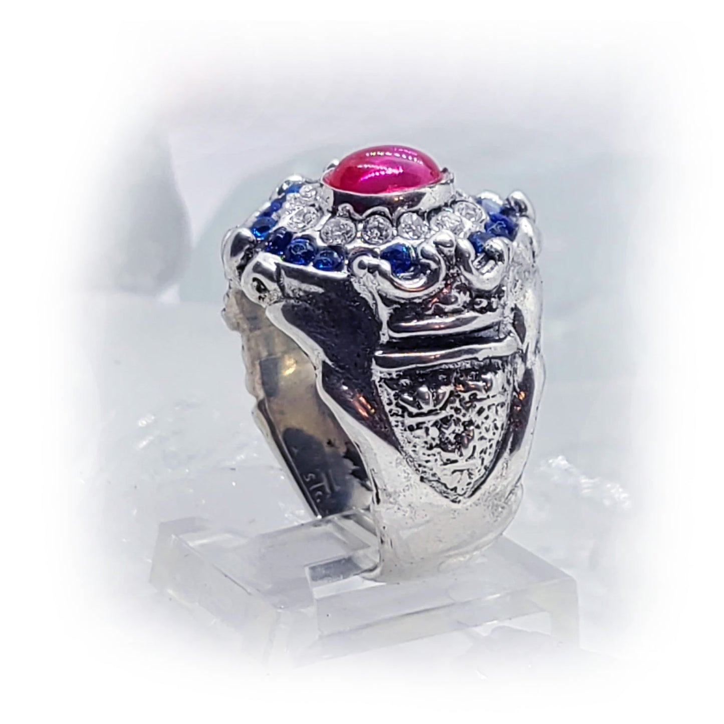 France Oval Silver Ring with Flag Color Stones