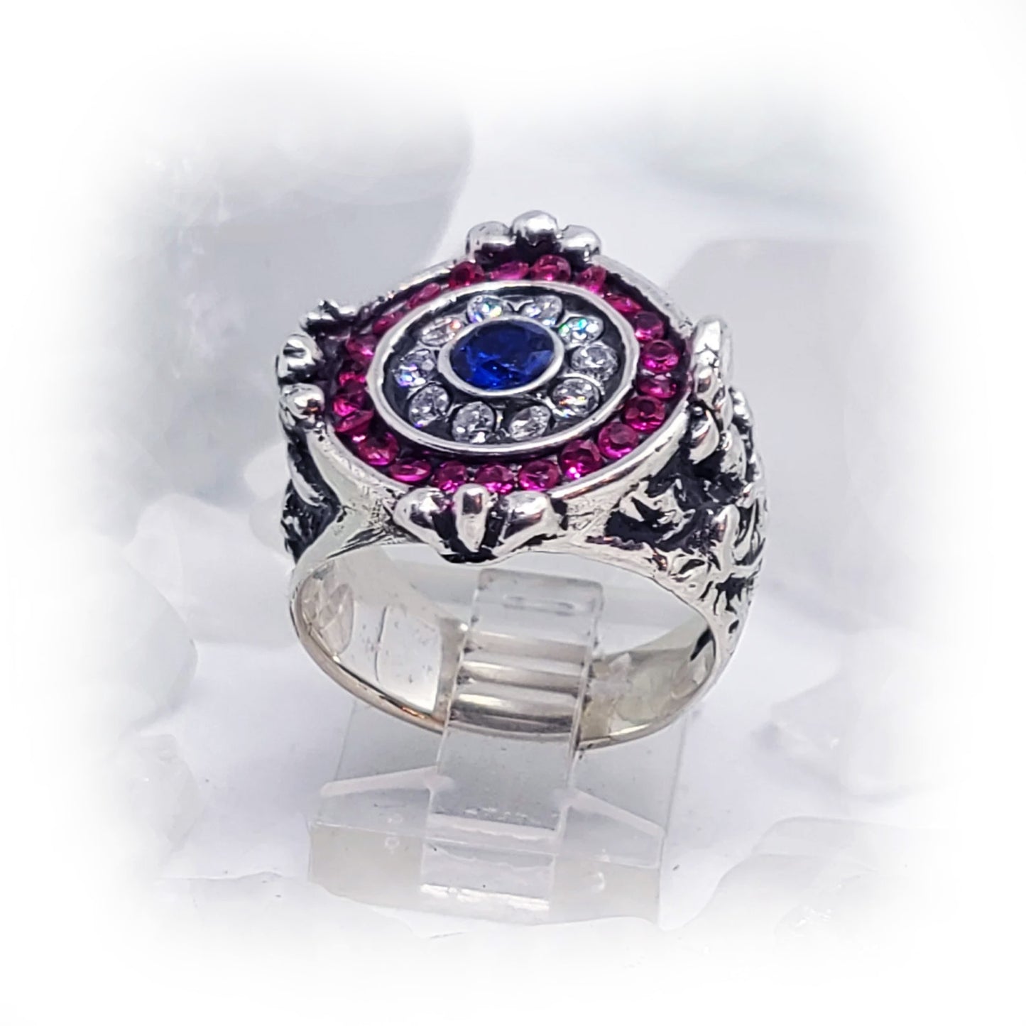 France Silver Ring with Flag Color Stones