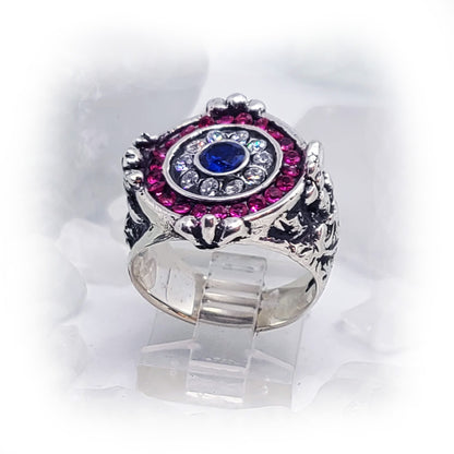 France Silver Ring with Flag Color Stones