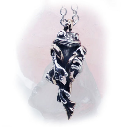 Frog in Water Plants Sterling Silver Pendant