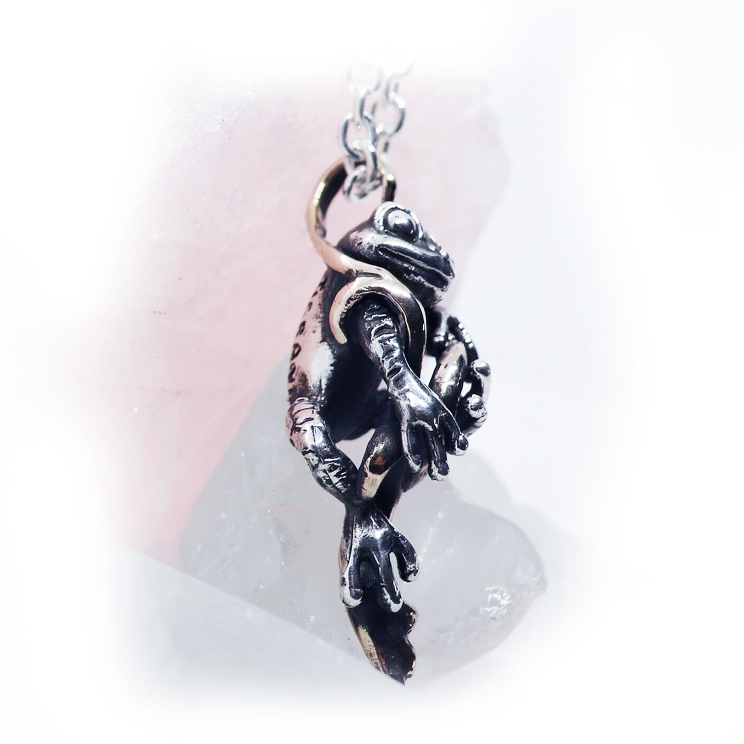 Frog in Water Plants Sterling Silver Pendant
