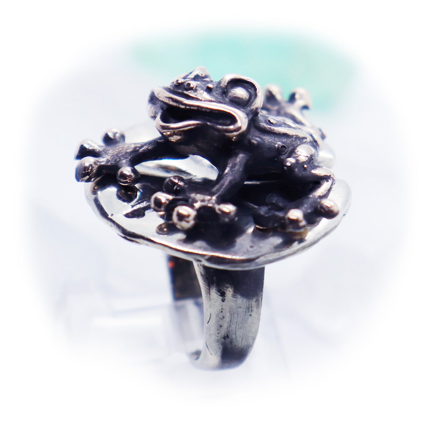 Frog On Lily Pad Sterling Silver Ring V1