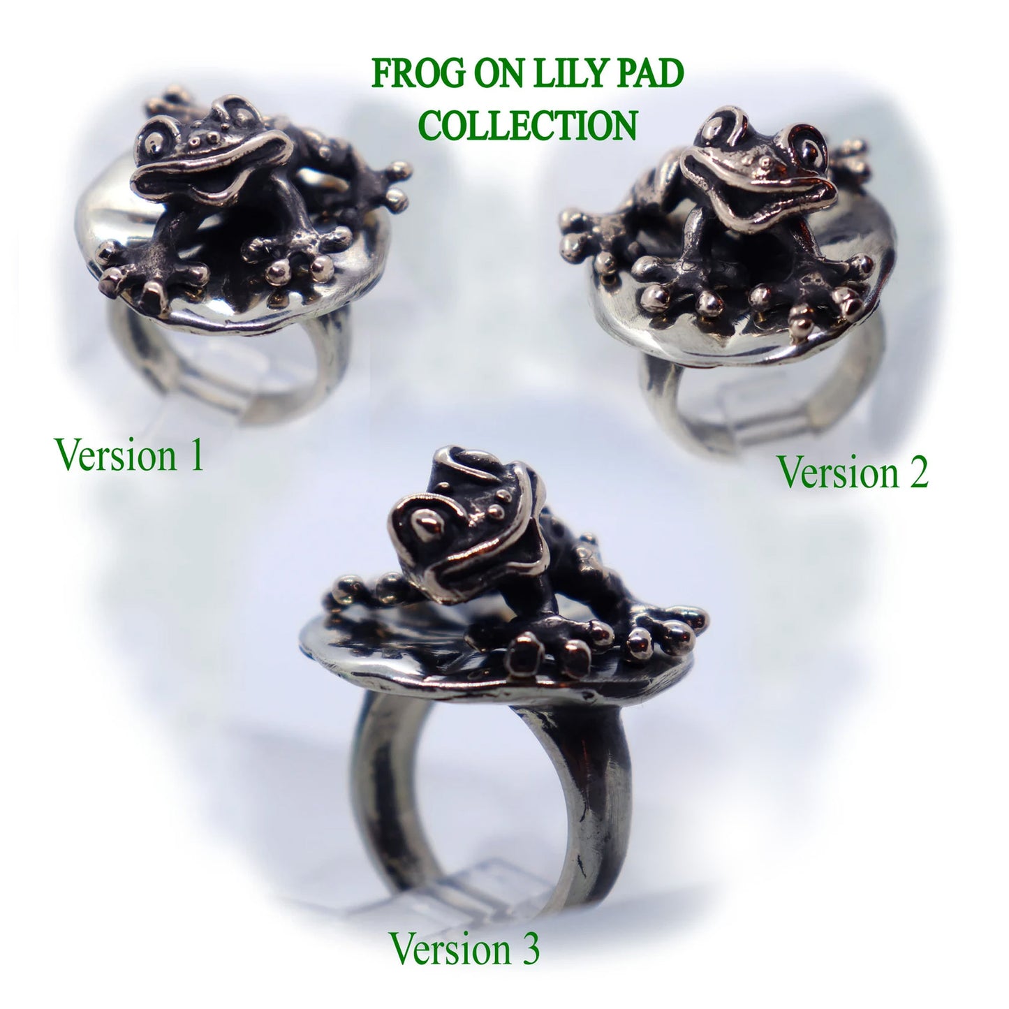 Frog On Lily Pad Sterling Silver Ring V1