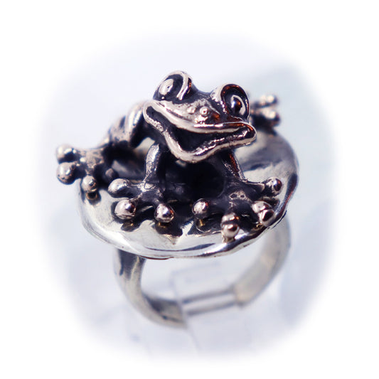 Frog On Lily Pad Sterling Silver Ring V2