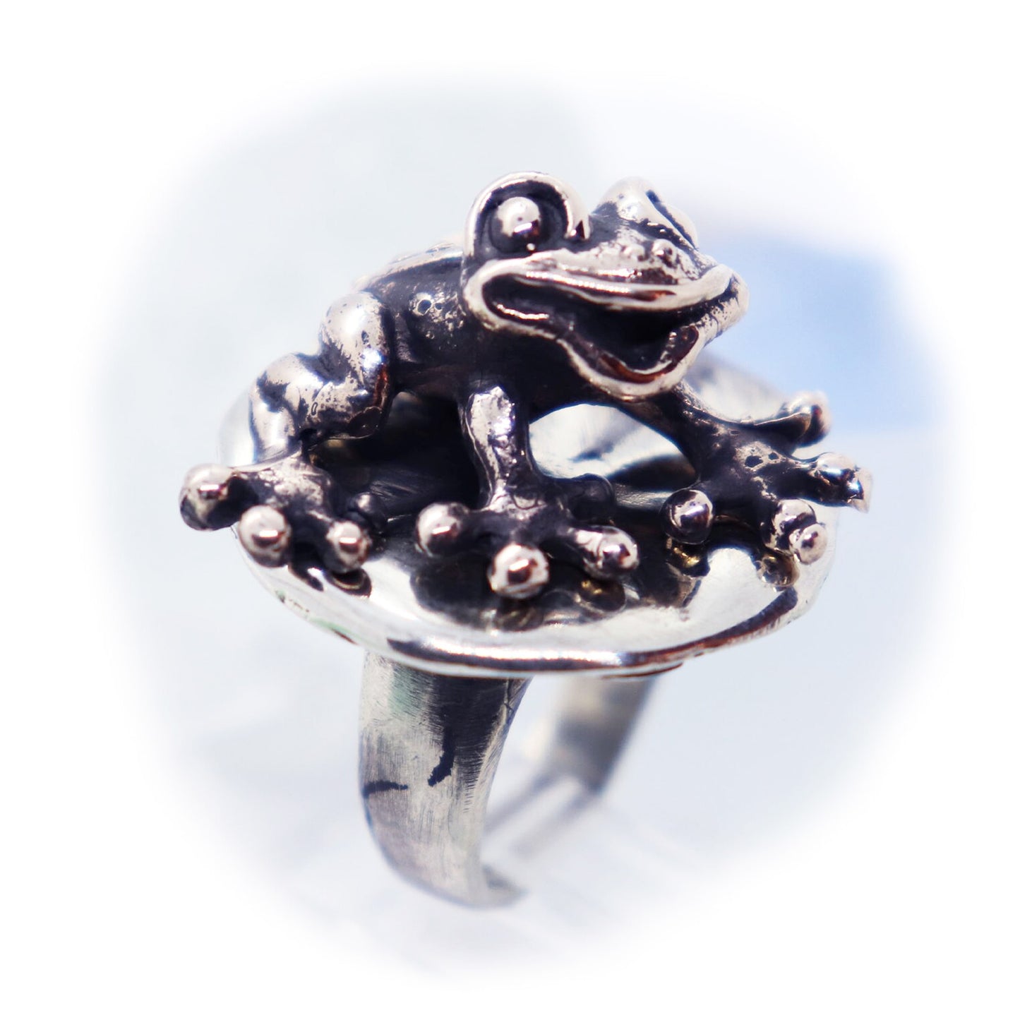 Frog On Lily Pad Sterling Silver Ring V2