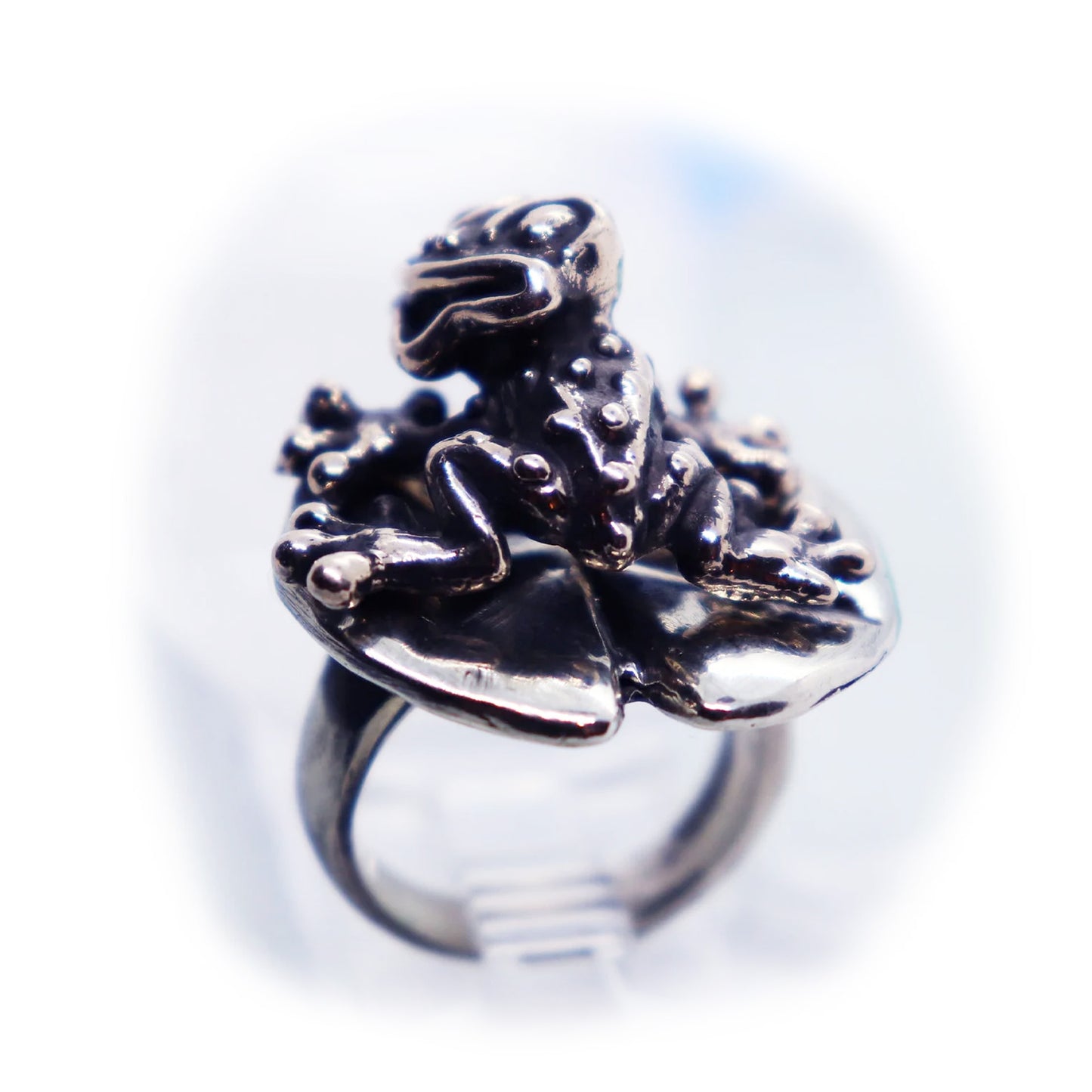 Frog On Lily Pad Sterling Silver Ring V3