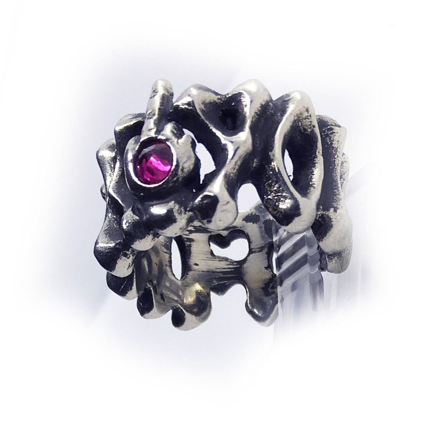 Fuck You Middle Finger with Ruby Stone Sterling Silver Ring