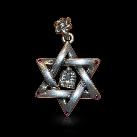 David’s Star Sterling Silver Pendant with Rubies