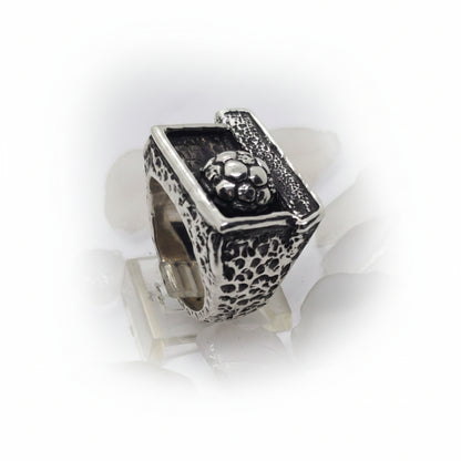 Gooaall Soccer Goal with Ball in Sterling Silver ring