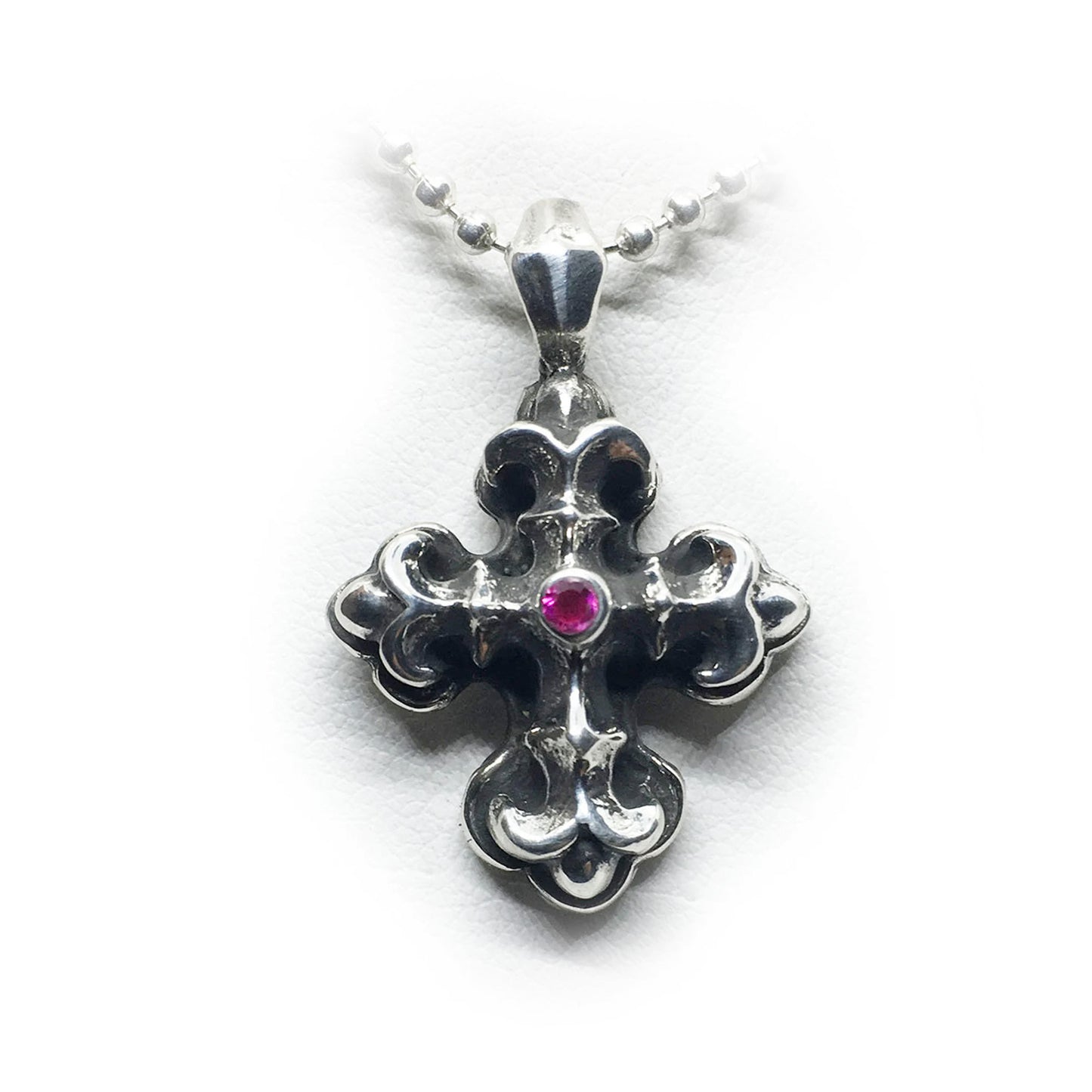 Gothic Cross with Ruby Stone Sterling Silver Pendant
