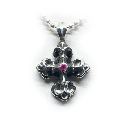 Gothic Cross with Ruby Stone Sterling Silver Pendant