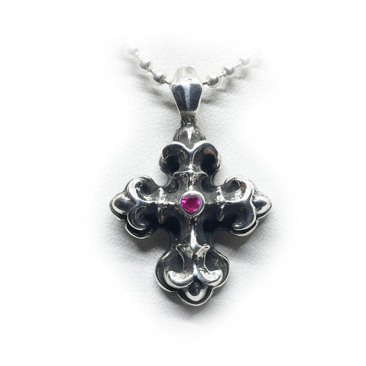 Gothic Cross with Ruby Stone Sterling Silver Pendant