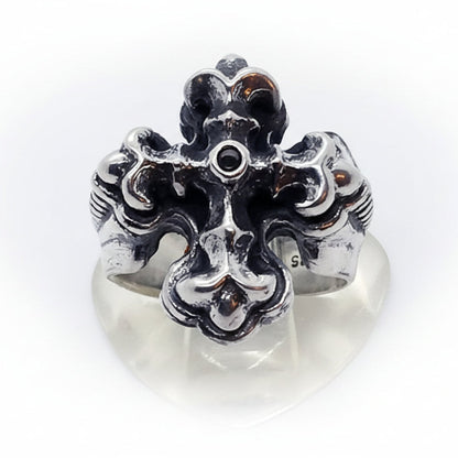 Gothic Cross with Ruby Stone Silver Ring