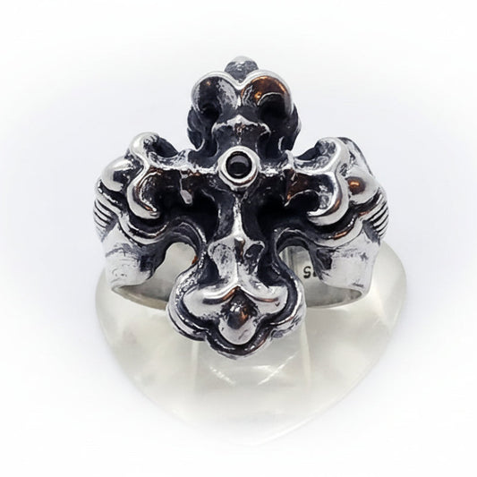 Gothic Cross with Ruby Stone Silver Ring