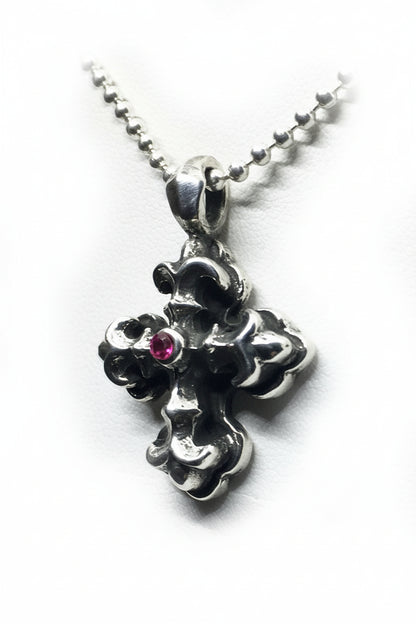 Gothic Cross with Ruby Stone Sterling Silver Pendant