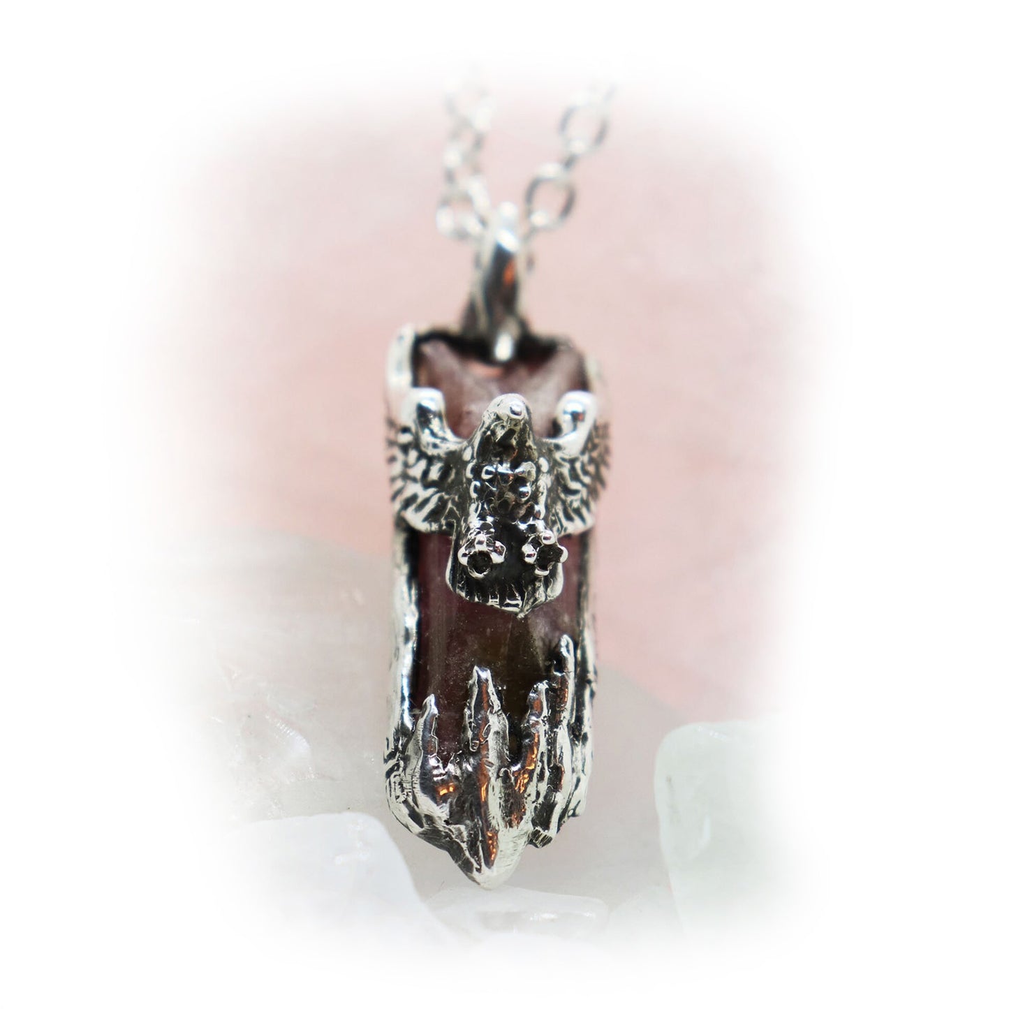 Grand Canyon Eagle with Natural Quartz Stone Sterling Silver Necklace