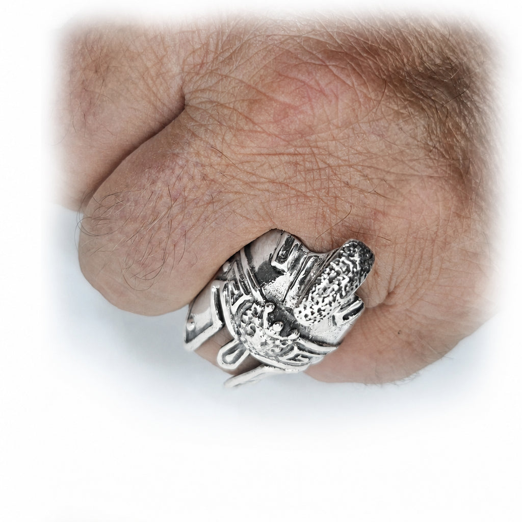 Greek or Italy or Armenian Ancient Warfarer Helmet Sterling Silver Ring
