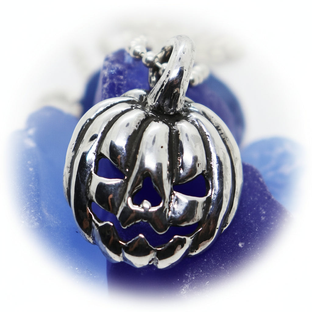 Halloween Jack-O-Lantern Sterling Silver Pendant