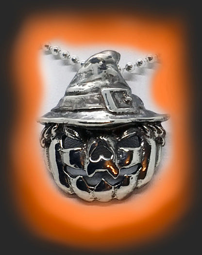 Halloween Pumpkin Witch Sterling Silver Pendant