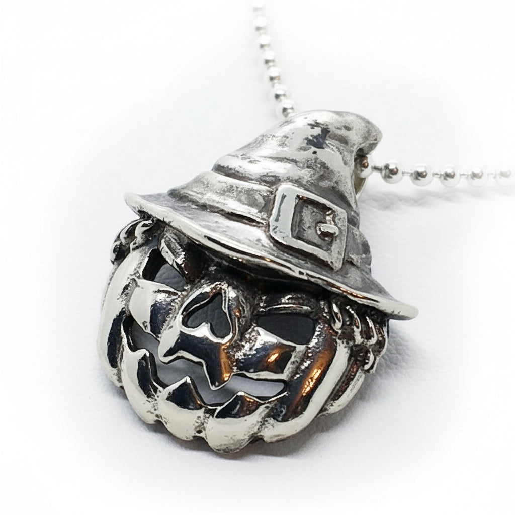 Halloween Pumpkin Witch Sterling Silver Pendant