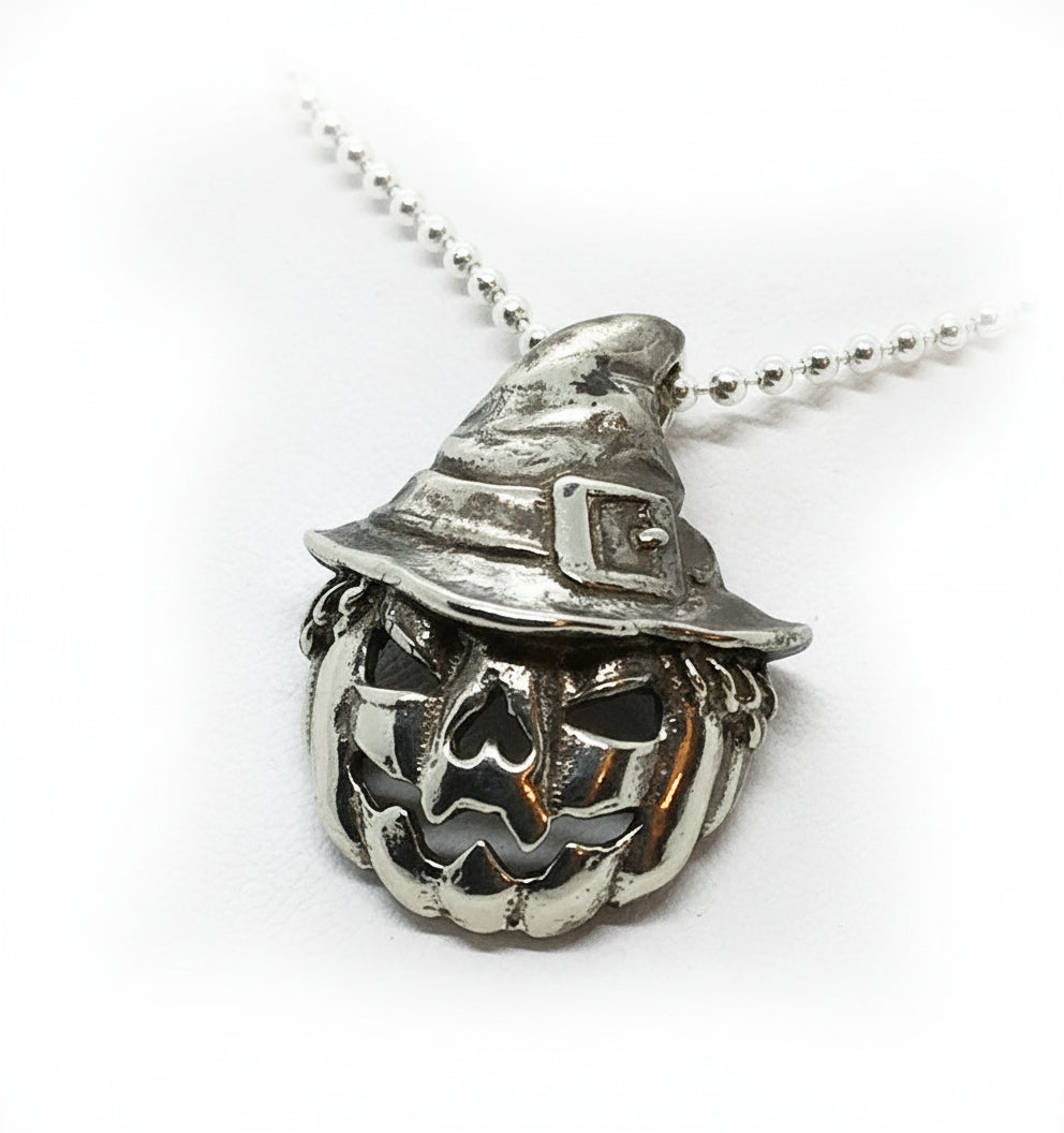 Halloween Pumpkin Witch Sterling Silver Pendant