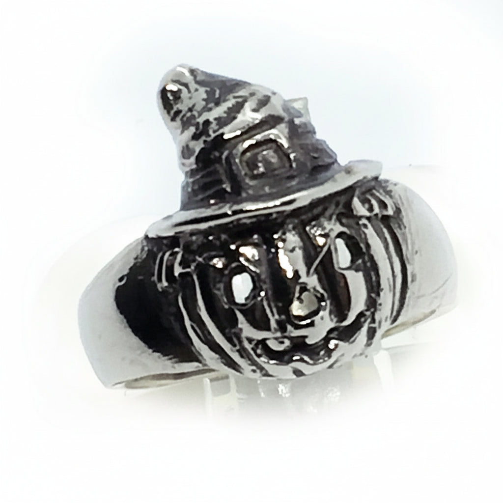 Halloween Witch Pumpkin Silver Ring