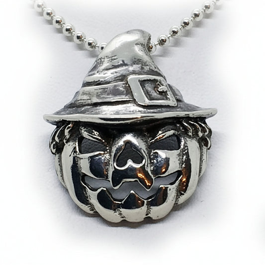 Halloween Pumpkin Witch Sterling Silver Pendant