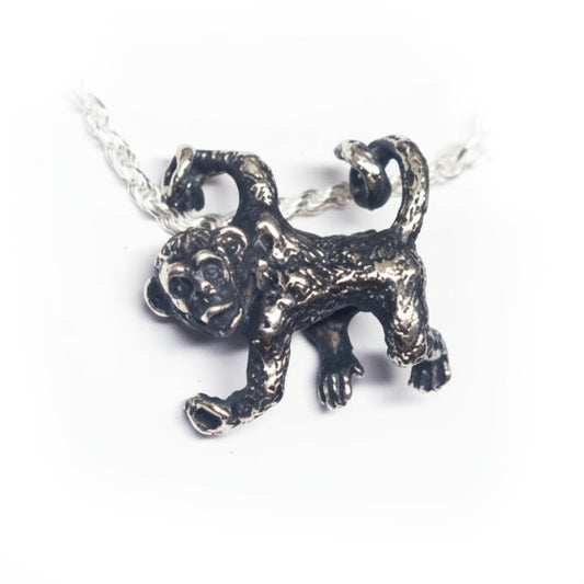 Hanging Monkey Sterling Silver Pendant