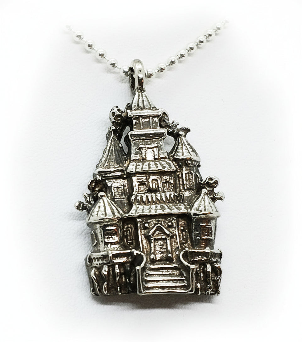 Halloween Haunted House Sterling Silver Pendant