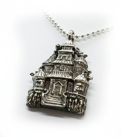 Halloween Haunted House Sterling Silver Pendant