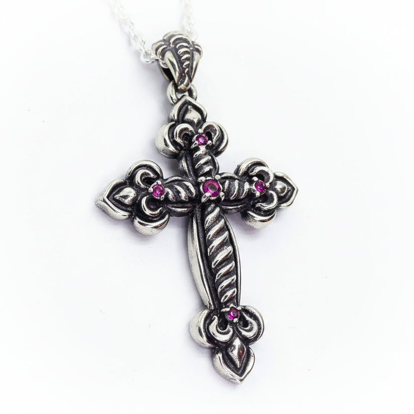 Heavenly Cross with Ruby Stones Sterling Silver Pendant