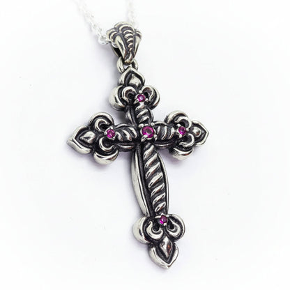 Heavenly Cross with Ruby Stones Sterling Silver Pendant