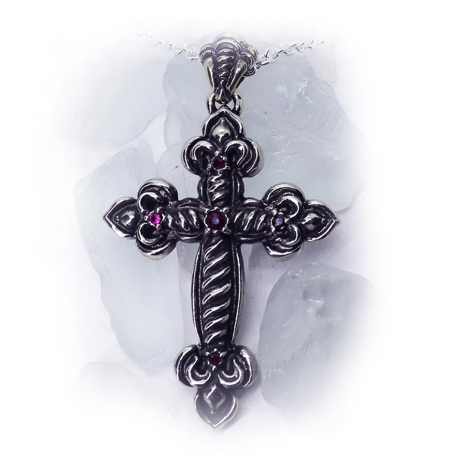 Heavenly Cross with Ruby Stones Sterling Silver Pendant