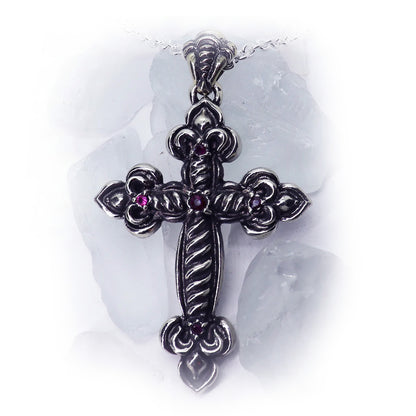 Heavenly Cross with Ruby Stones Sterling Silver Pendant