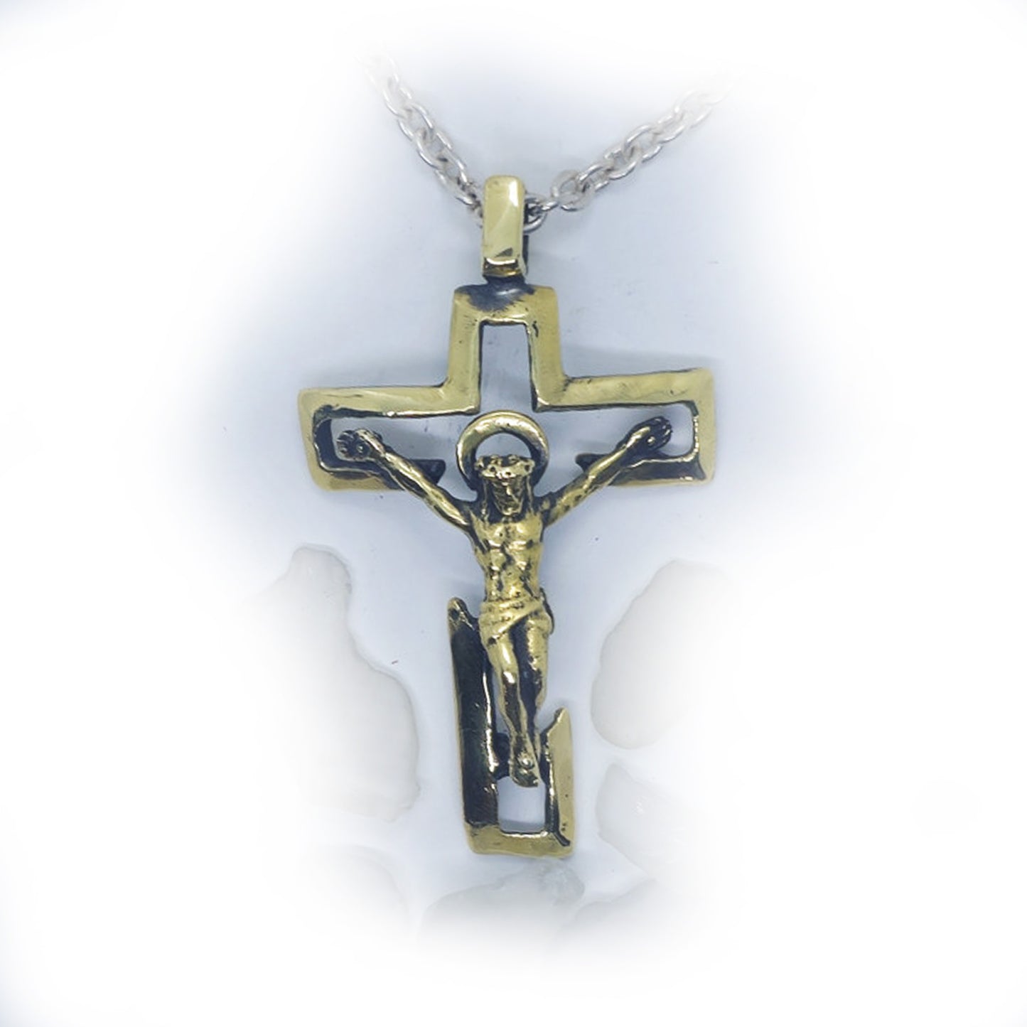 Heavenly Cross with Jesus Christos Sterling Silver Cross Pendant